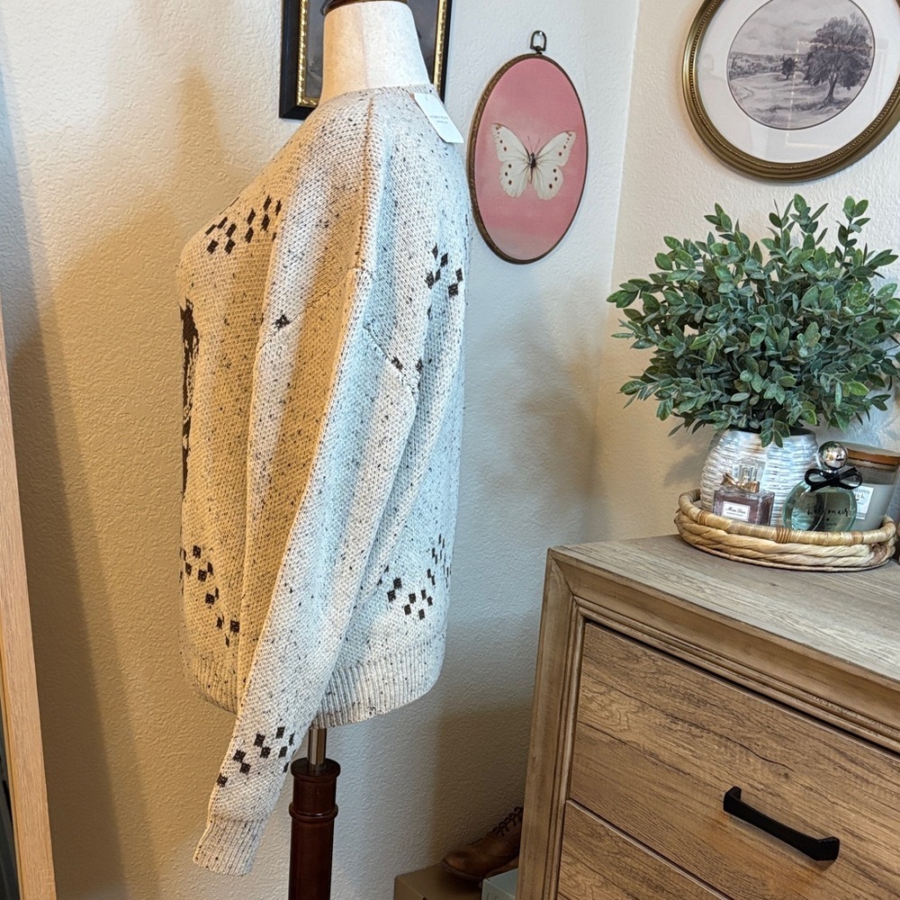 Altar’d State Cozy Cream and Brown Sweater with Boot Design - Picture 5 of 8